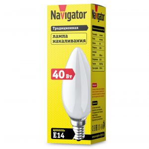 Лампа накаливания Navigator 94 308 Свеча матов NI-В-40-230-E14-FR