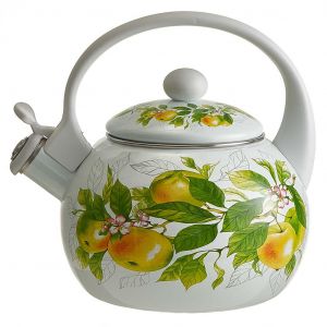Чайник эмалированный со свистком 2,5л Яблоки EM-1350